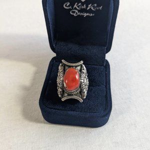 SOLD Tibetan Saddle Ring Sterling Silver 925 with Coral | Adjustable, Size 7.5-8